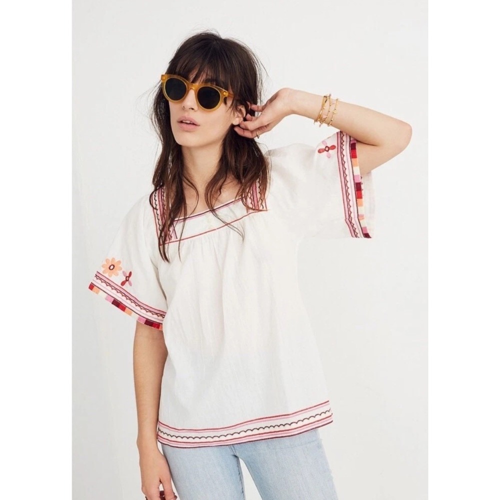 MADEWELL Embroidered Sandblossom Top Size XXS White Wash